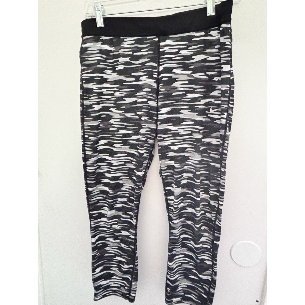 Nike Dri Fit Women's Workout Athleisure Large Black Gray Camo Elastic Drawstring